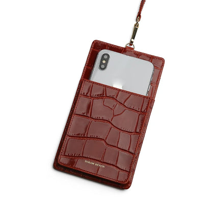Leather Phone Bag Purse with Lanyard – Hiram Beron Croco