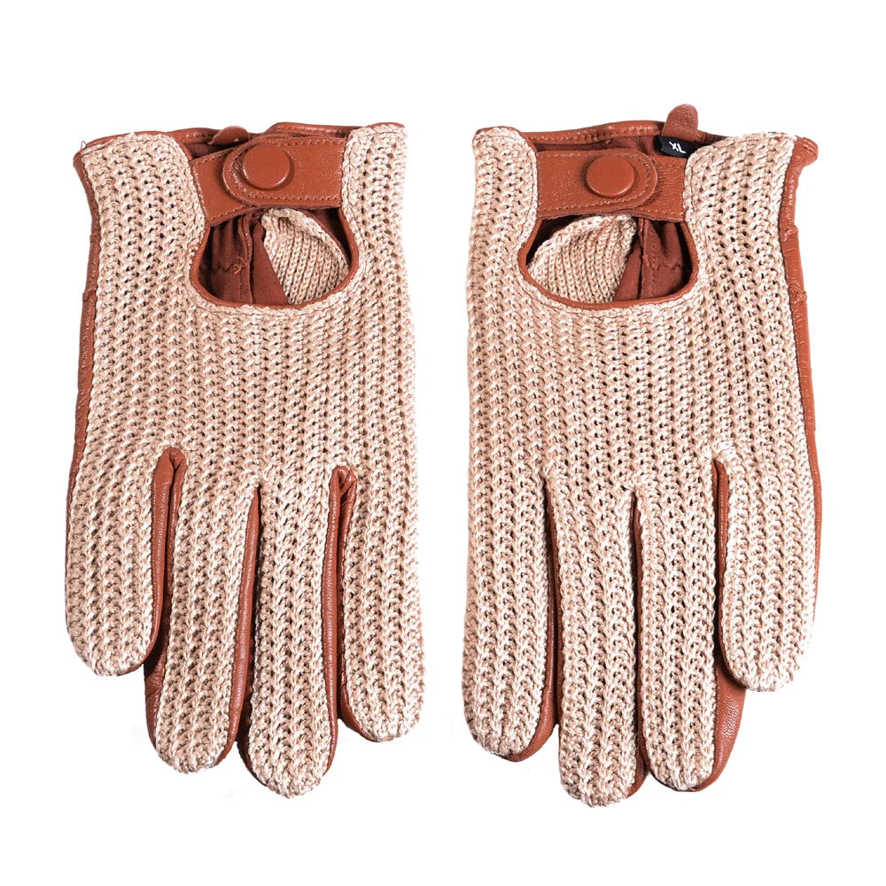 Men's Leather & Knit Touchscreen Driving Equestrian Gloves
