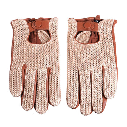 Men's Leather & Knit Touchscreen Driving Equestrian Gloves