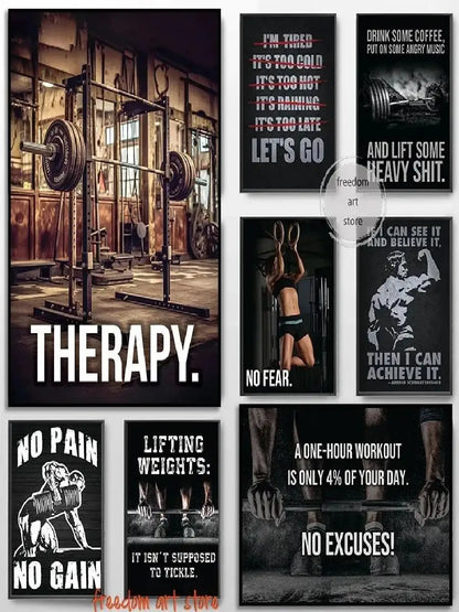 No Pain No Gain Gym Motivation Canvas Wall Art Print