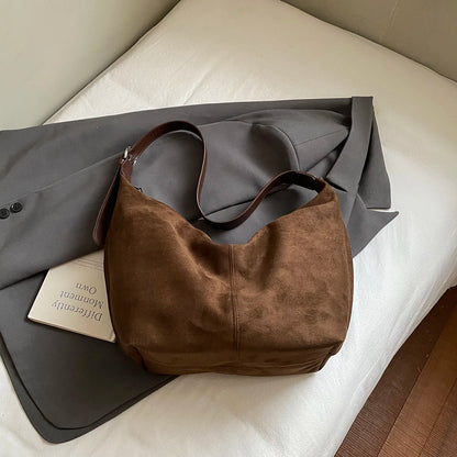 Women PU Suede Shoulder Bag Winter Retro Soft Hobo Bag
