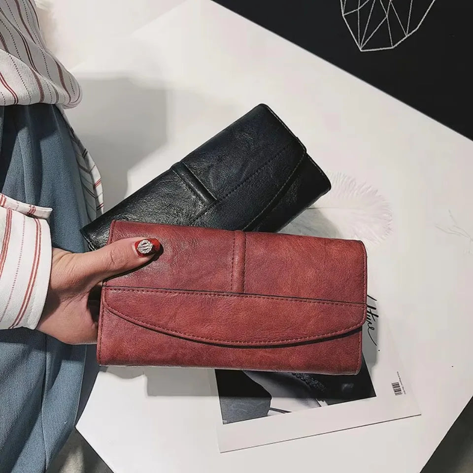 Vintage Trifold Wallet – Women's Long PU Leather Clutch