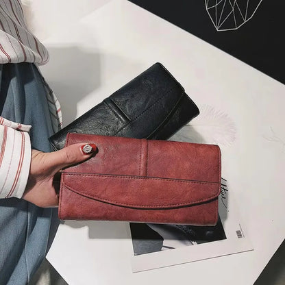 Vintage Trifold Wallet – Women's Long PU Leather Clutch