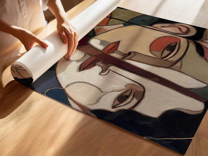 Abstract Female Face Canvas Wall Art Poster – Cubist Women Portrait Print