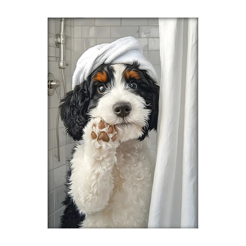 Funny Dog Bathroom Poster – Schnauzer in Bathrobe Wall Art Print