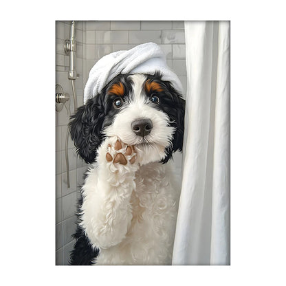 Funny Dog Bathroom Poster – Schnauzer in Bathrobe Wall Art Print