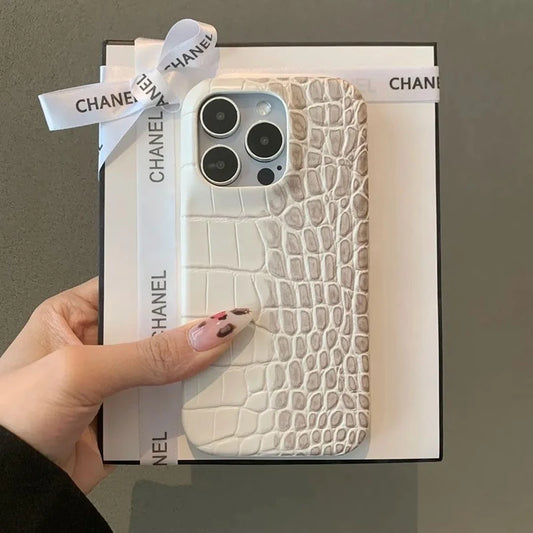 Luxury Crocodile Grain Leather iPhone Case