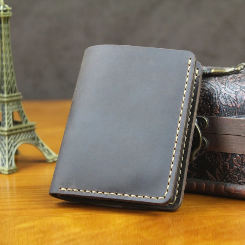 Handmade Crazy Horse Leather Bifold Wallet with Coin Pocket