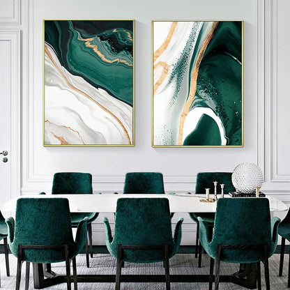 Nordic Abstract Green Gold Foil Wall Art Poster – Marble Canvas Print