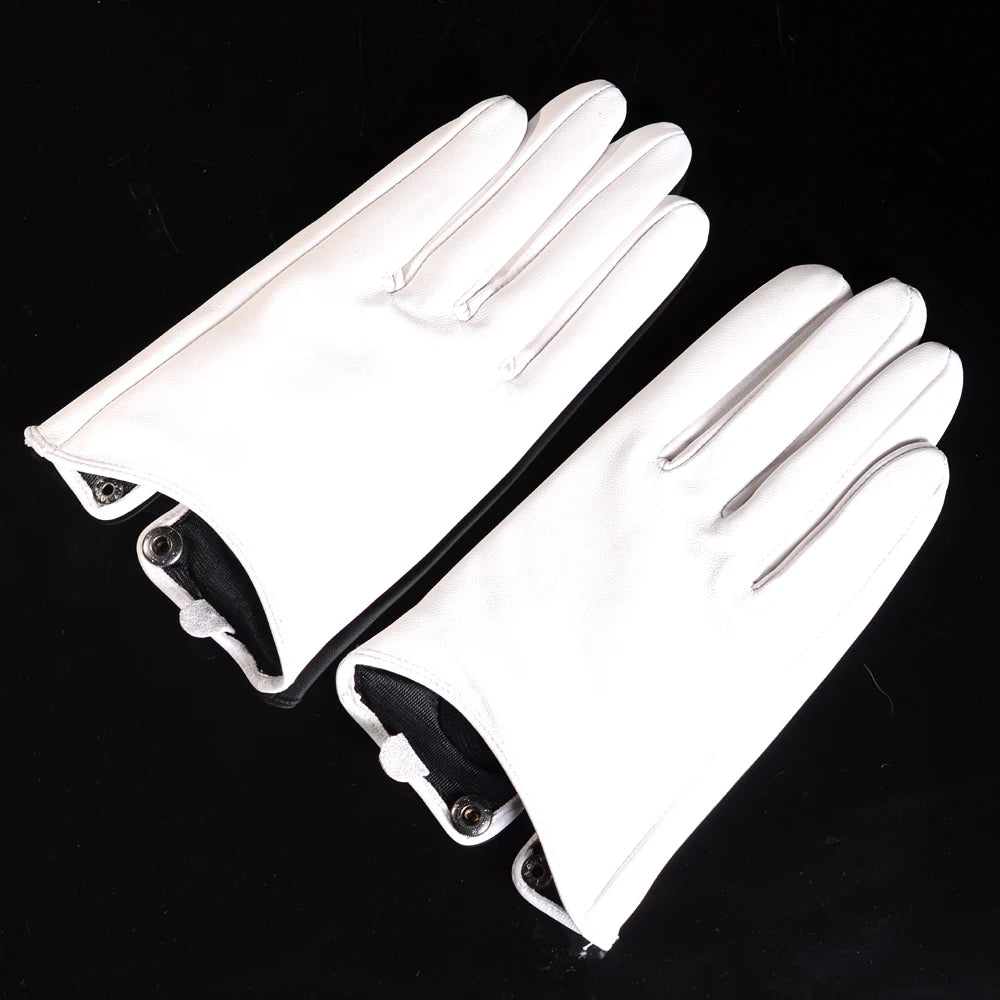 Women's Genuine Leather Short Gloves with Button Wrist