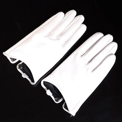 Women's Genuine Leather Short Gloves with Button Wrist
