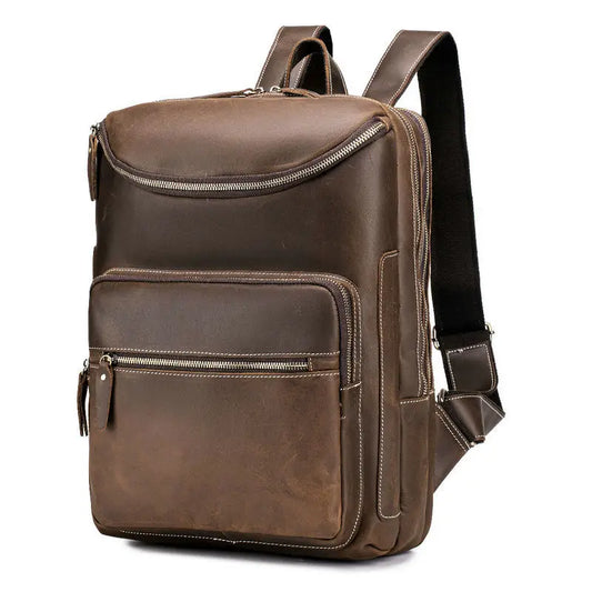 Genuine Leather Backpack – Men's Vintage 15.6" Laptop Bag