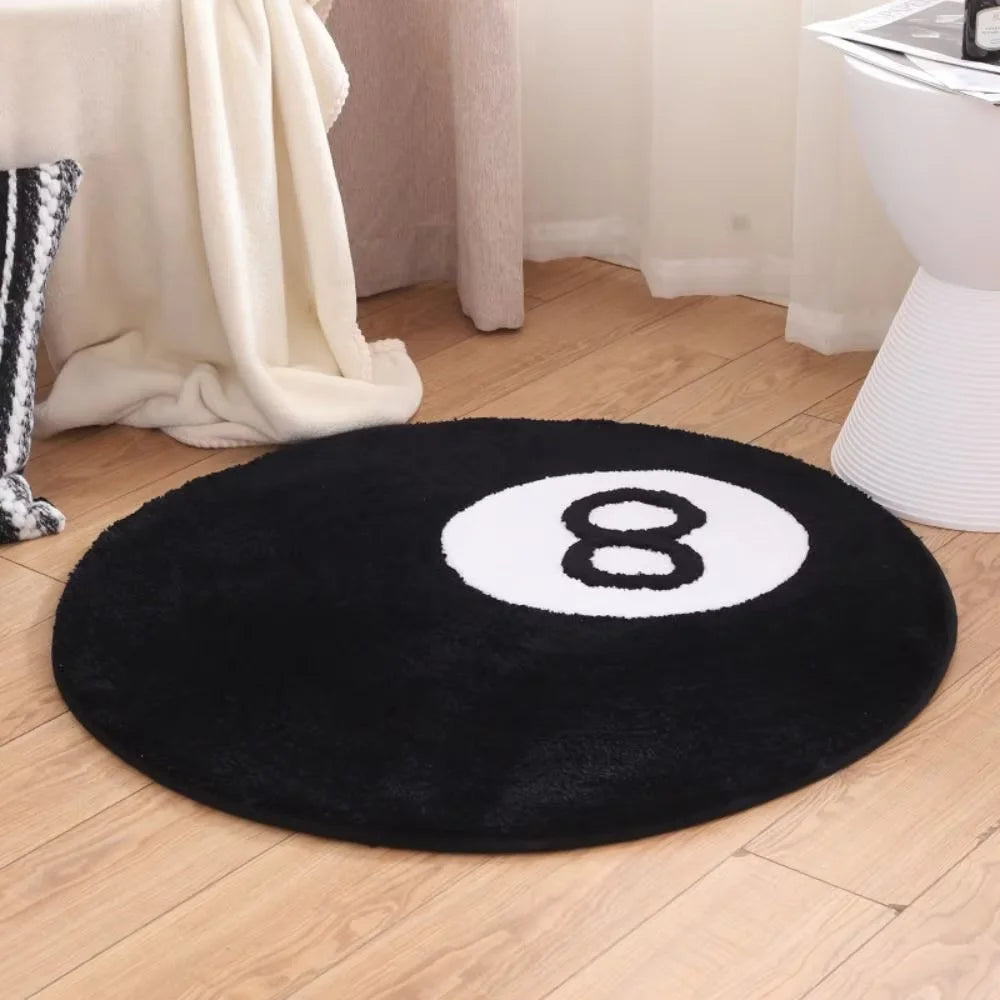 8-Ball Round Rug – Non-Slip Billiards Pool Ball Carpet for Bedroom & Bathroom