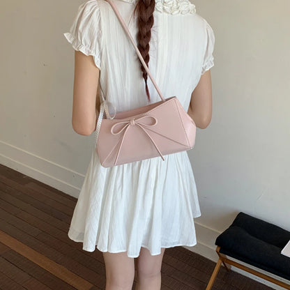 Women's Small PU Leather Shoulder Bag with Bow Detail