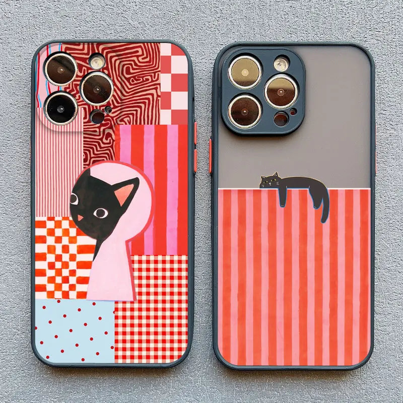 Black Cat Striped Pattern iPhone Case for iPhone 11–17 Series