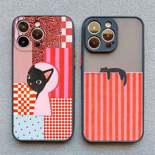 Black Cat Striped Pattern iPhone Case for iPhone 11–17 Series