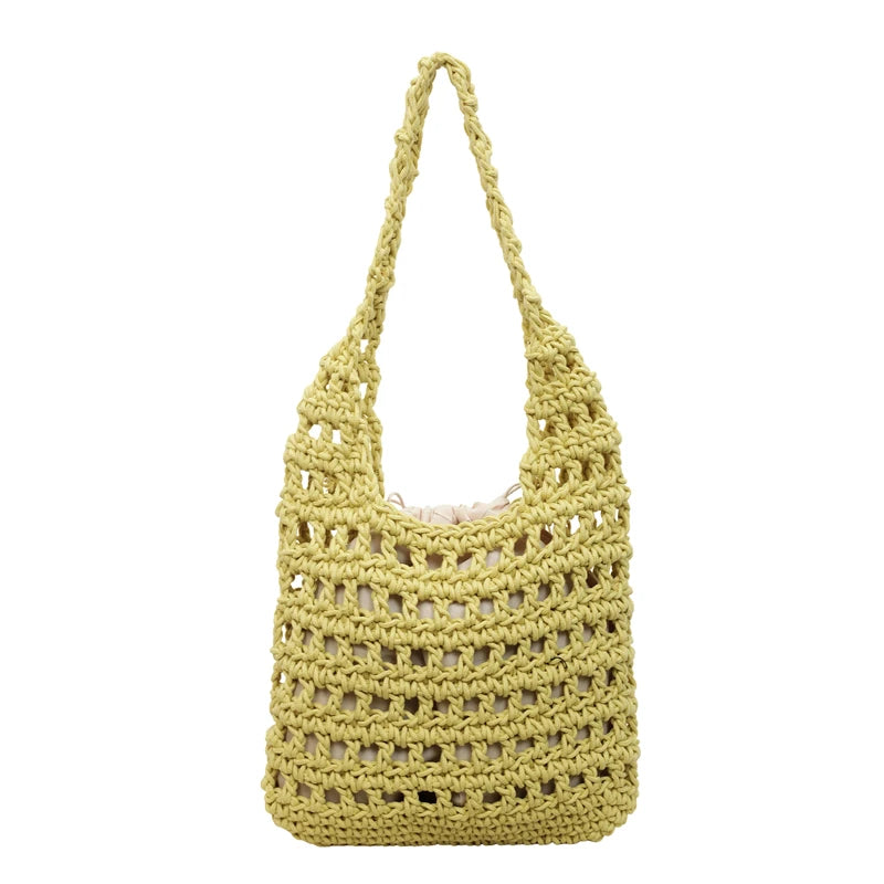 Women's Crochet Hollow Woven Drawstring Shoulder Bag