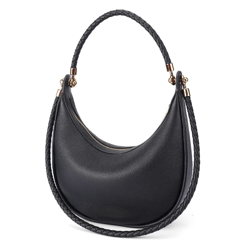 Women's Genuine Leather Shoulder Bag – Luxury Crescent Hobo