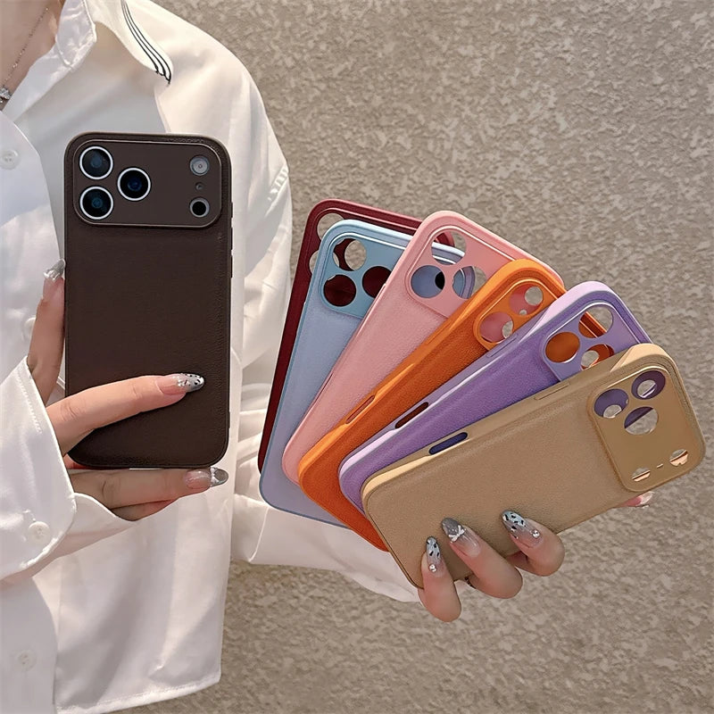 Luxury Lychee Pattern Leather iPhone Case – Shockproof TPU Frame