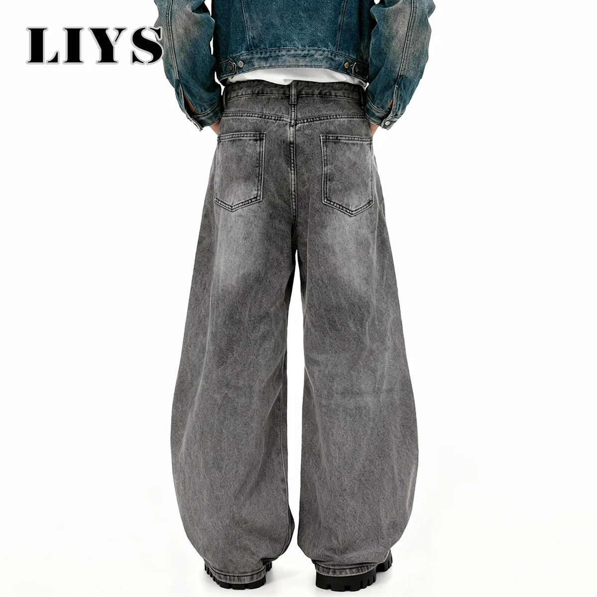 Retro Baggy Wide Leg Gray Washed Jeans – Men's Casual Straight Denim