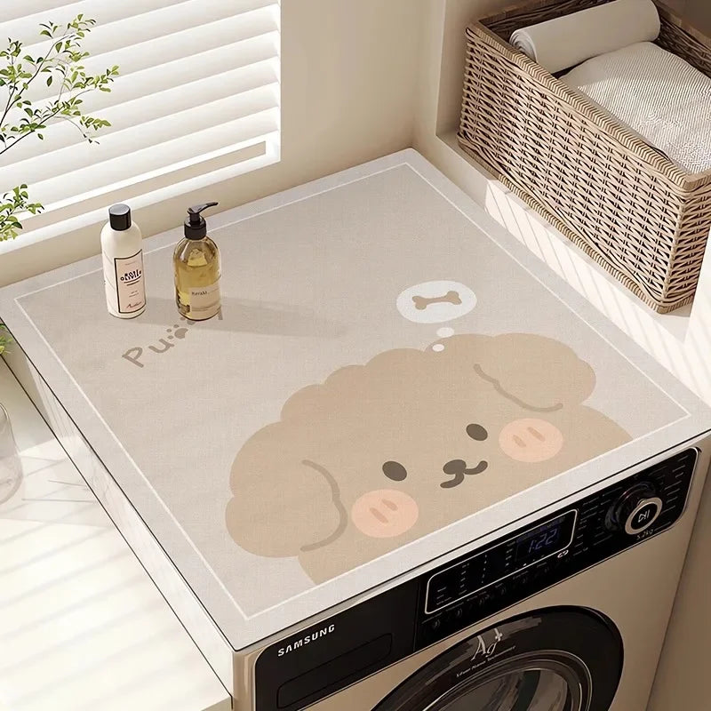 Washing Machine Top Cover Mat – Absorbent Non-Slip Cute Cartoon Pad