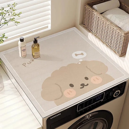 Washing Machine Top Cover Mat – Absorbent Non-Slip Cute Cartoon Pad