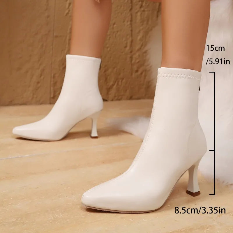 Pointed Toe Ankle Boots Women Back Zippers Short Female Thin Heel Autumn Winter Ladies Shoes