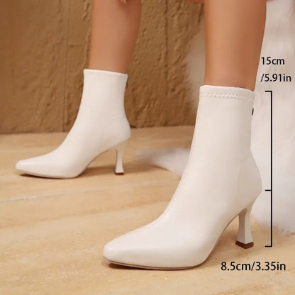 Pointed Toe Ankle Boots Women Back Zippers Short Female Thin Heel Autumn Winter Ladies Shoes