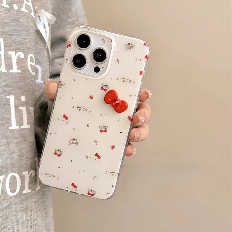 3D Red Bowknot Samsung Galaxy Case – Cute Cherry Kitty Print