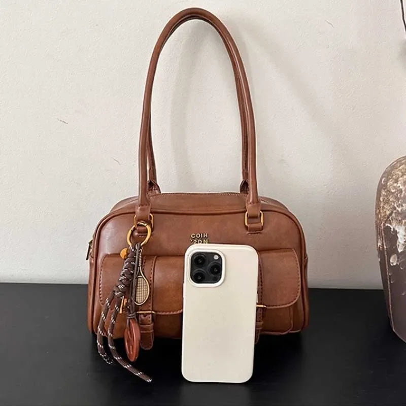 Women's Retro Solid Color Pu Leather Shoulder Bag