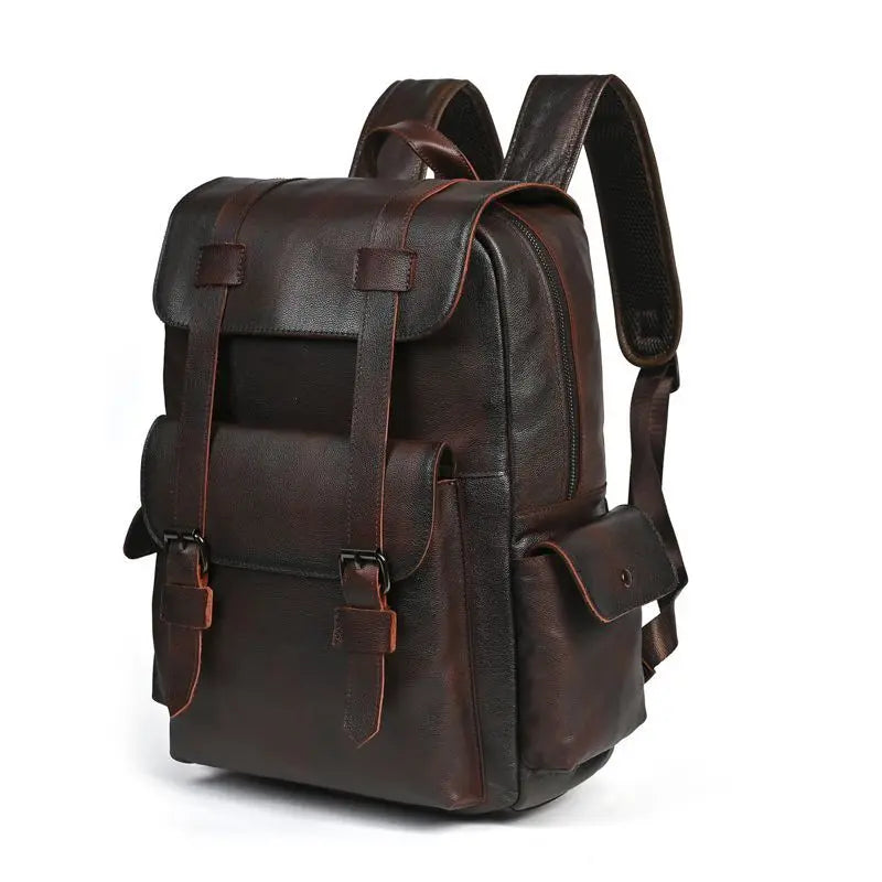 Genuine Leather Men's Vintage Backpack – Large Capacity