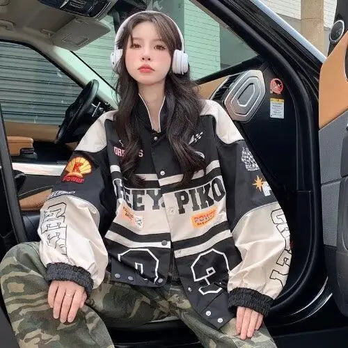 Racing Motorcycle Baseball Jacket – Streetwear Letter Print Couple Outfit