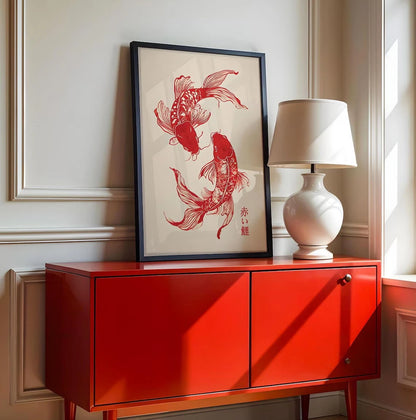 Red Koi Fish Japanese Wall Art Print – Minimalist Poster