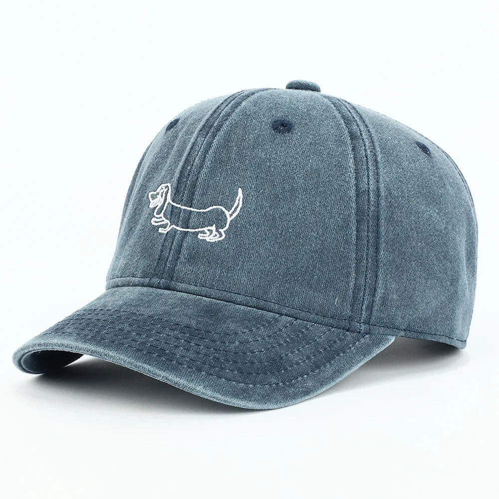 Dog Patterned Embroidered Baseball Cap Men Women Vintage Washed Cotton Hip Hop Streetwear Sun Hats