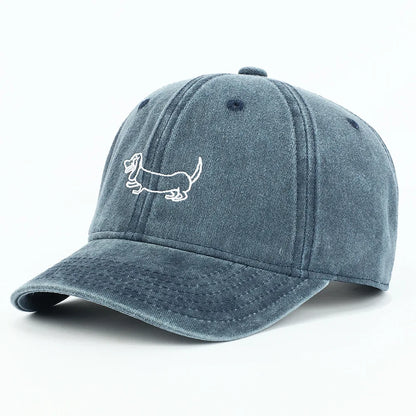 Dog Patterned Embroidered Baseball Cap Men Women Vintage Washed Cotton Hip Hop Streetwear Sun Hats