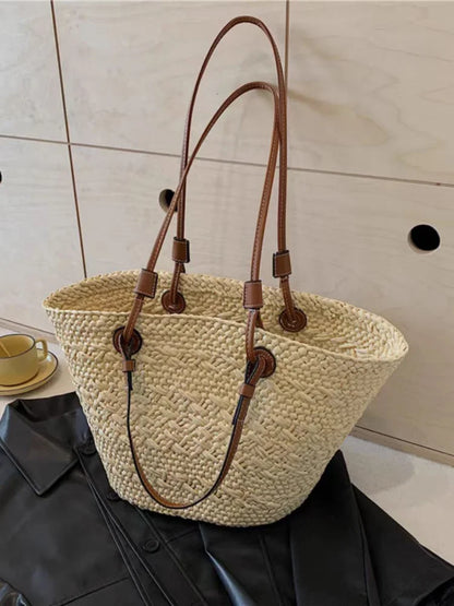 Colorful Straw Woven Beach Bag Large Capacity Underarm Basket Bag