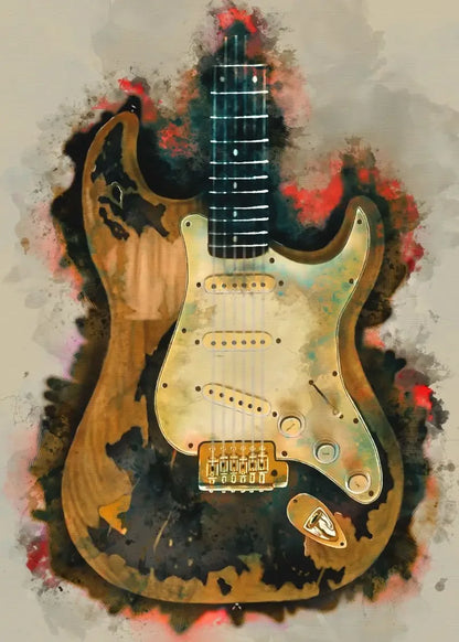 Electric Guitar on Fire Wall Art Print – Music Poster