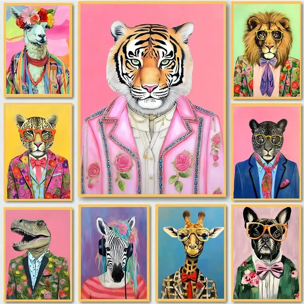 Abstract Animal Wall Art Poster – Funny Dressed Animal Print for Club & Home Decor