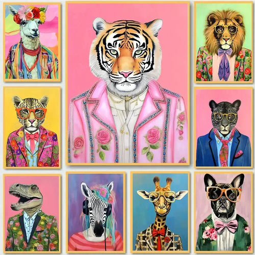 Abstract Animal Wall Art Poster – Funny Dressed Animal Print for Club & Home Decor