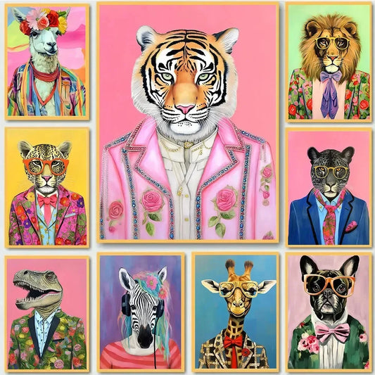 Abstract Animal Wall Art Poster – Funny Dressed Animal Print for Club & Home Decor