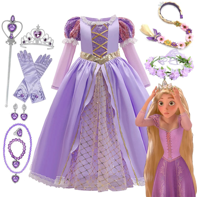 Disney Rapunzel Dress Kids Tangled Disguise Carnival Girl Princess