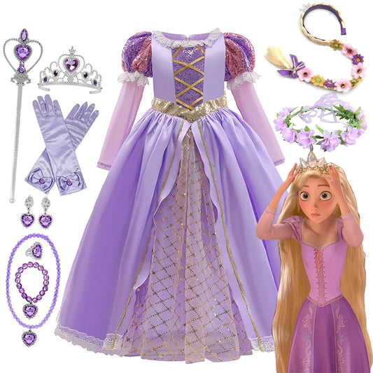 Disney Rapunzel Dress Kids Tangled Disguise Carnival Girl Princess