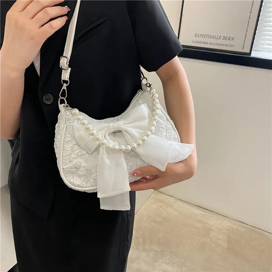 Pearl Female Bag Retro Luxury Designer Handbag Bow Crossbody Bags