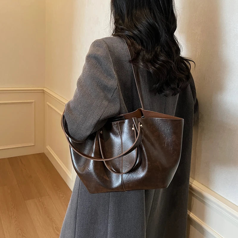 Women's Soft Leather Tote Bag Large Capacity Single Shoulder Handbag
