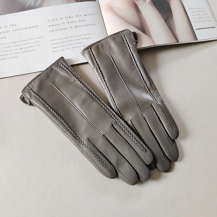 Women's Leather Wool-Lined Winter Gloves with Touchscreen