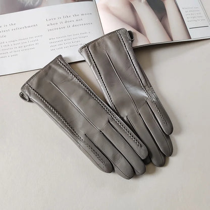 Women's Leather Wool-Lined Winter Gloves with Touchscreen