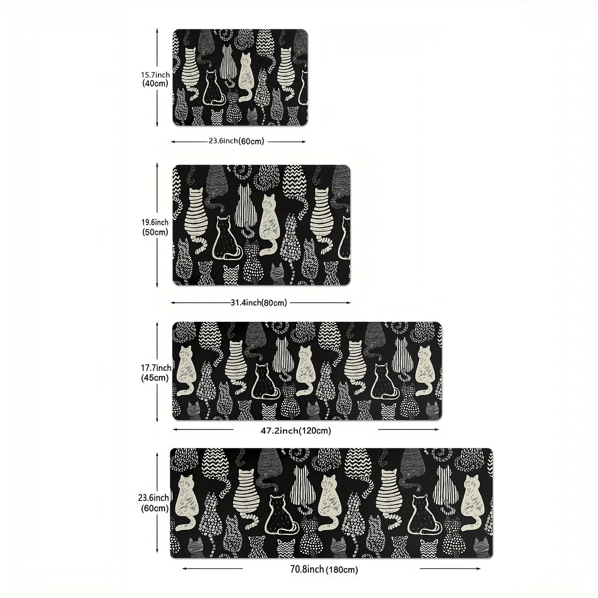 Black Cat Kitchen Rug Set of 2 – Non-Slip Washable Floor Mats