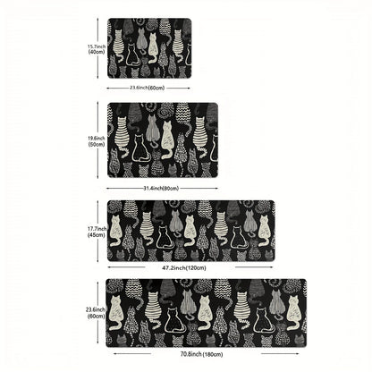 Black Cat Kitchen Rug Set of 2 – Non-Slip Washable Floor Mats