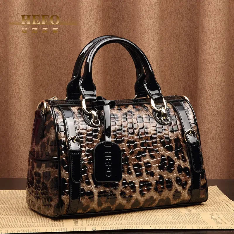 Leopard Genuine Leather Boston Bag for Women – Luxury