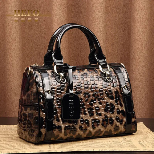 Leopard Genuine Leather Boston Bag for Women – Luxury